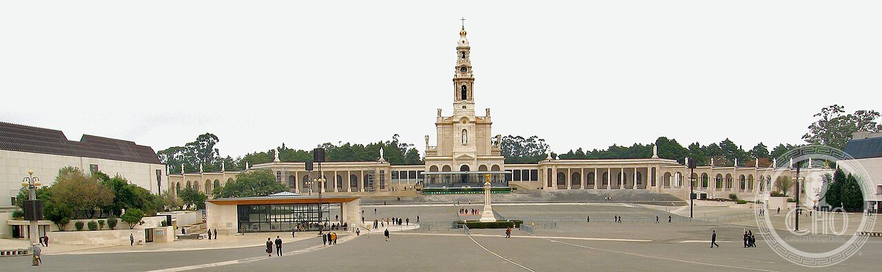 The Basilica of Our Lady of the Rosary of Fátima, Portugal, seen across the vast esplanade built at Cova da Iria, site of the reported 1917 Marian apparitions to three shepherd children