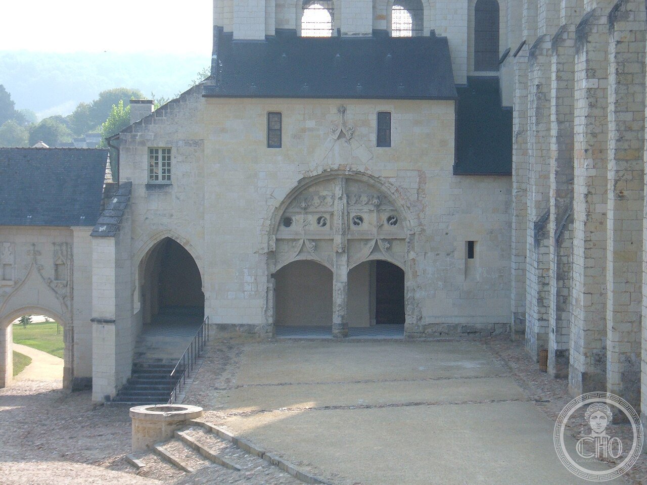 Fontevraud Abbey church exterior, France, founded 1101, the royal necropolis of the Plantagenets from 1189, holding the polychrome tomb effigies of Henry II, Eleanor of Aquitaine, and Richard the Lionheart