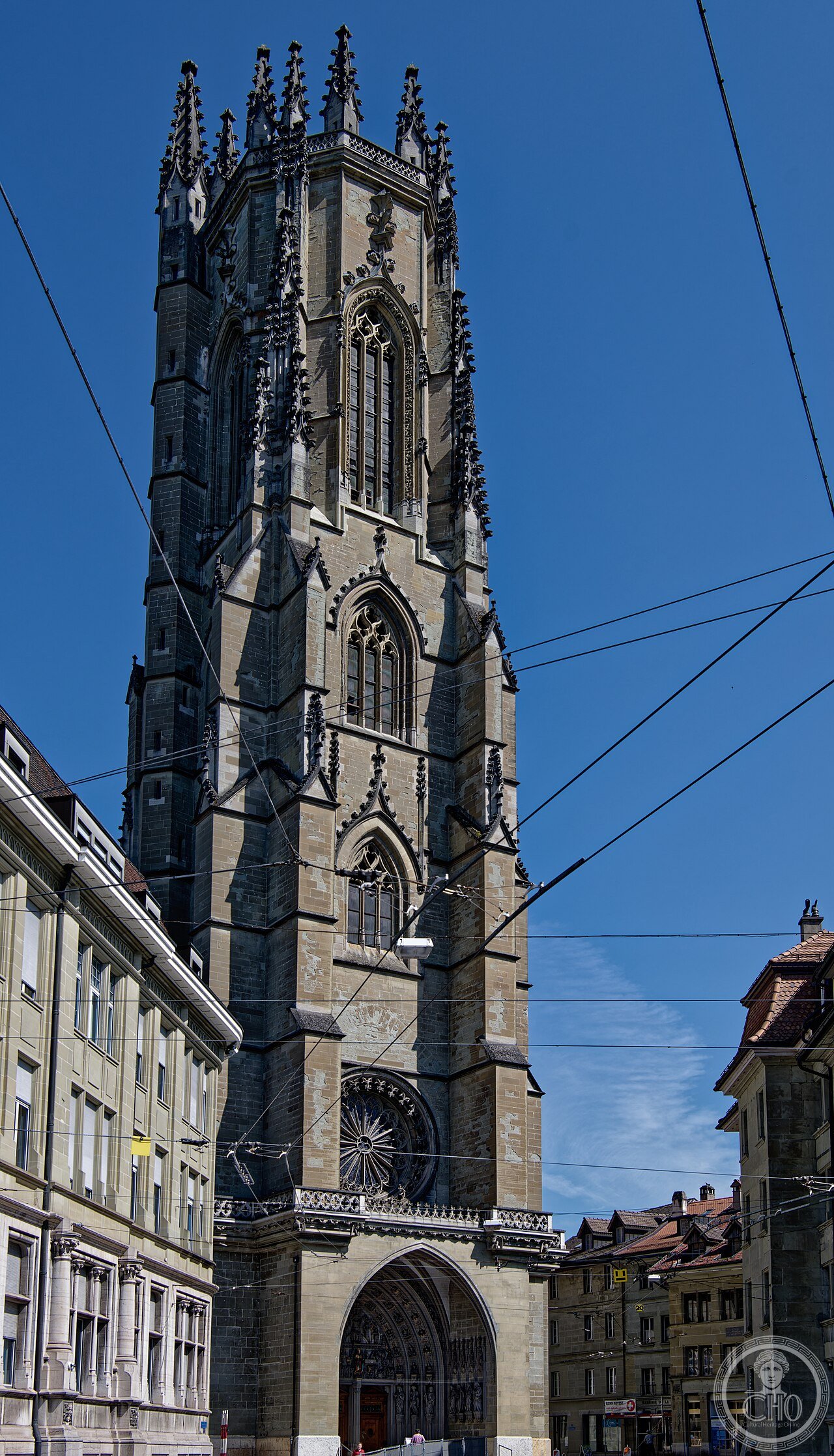 Fribourg Cathedral (Cathédrale Saint-Nicolas), Switzerland, built 1283-1490, its 74-metre bell tower climbable via 365 steps, with a Last Judgment tympanum from c. 1380 and Art Nouveau windows by Józef Mehoffer
