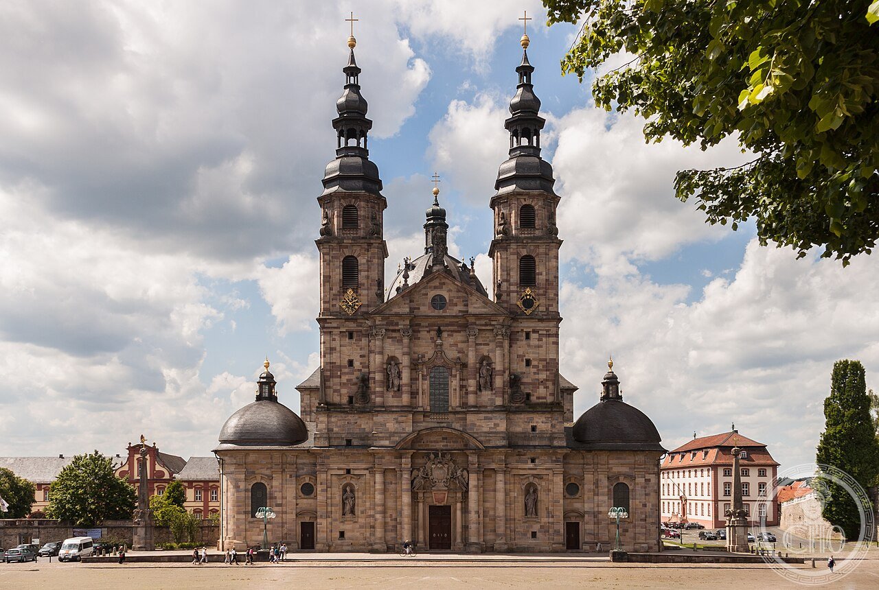 Exterior of Fulda Cathedral, Germany, a Baroque church built 1704-1712 by Johann Dientzenhofer on the site of the burial of St. Boniface, Apostle of the Germans, martyred in 754