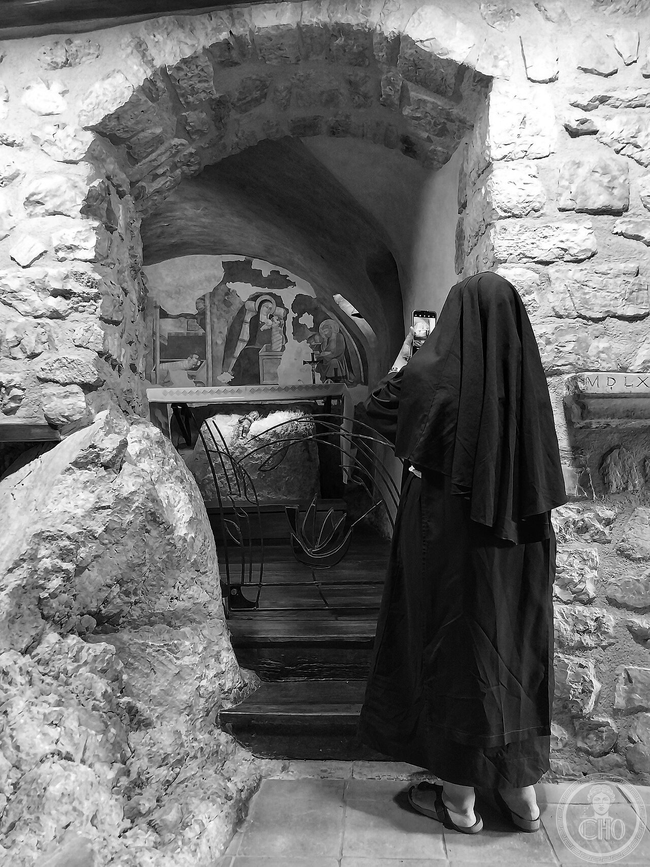 Exterior of the Sanctuary of Greccio, perched on a rock face in Lazio, Italy, where Saint Francis staged the first living nativity scene on Christmas night 1223