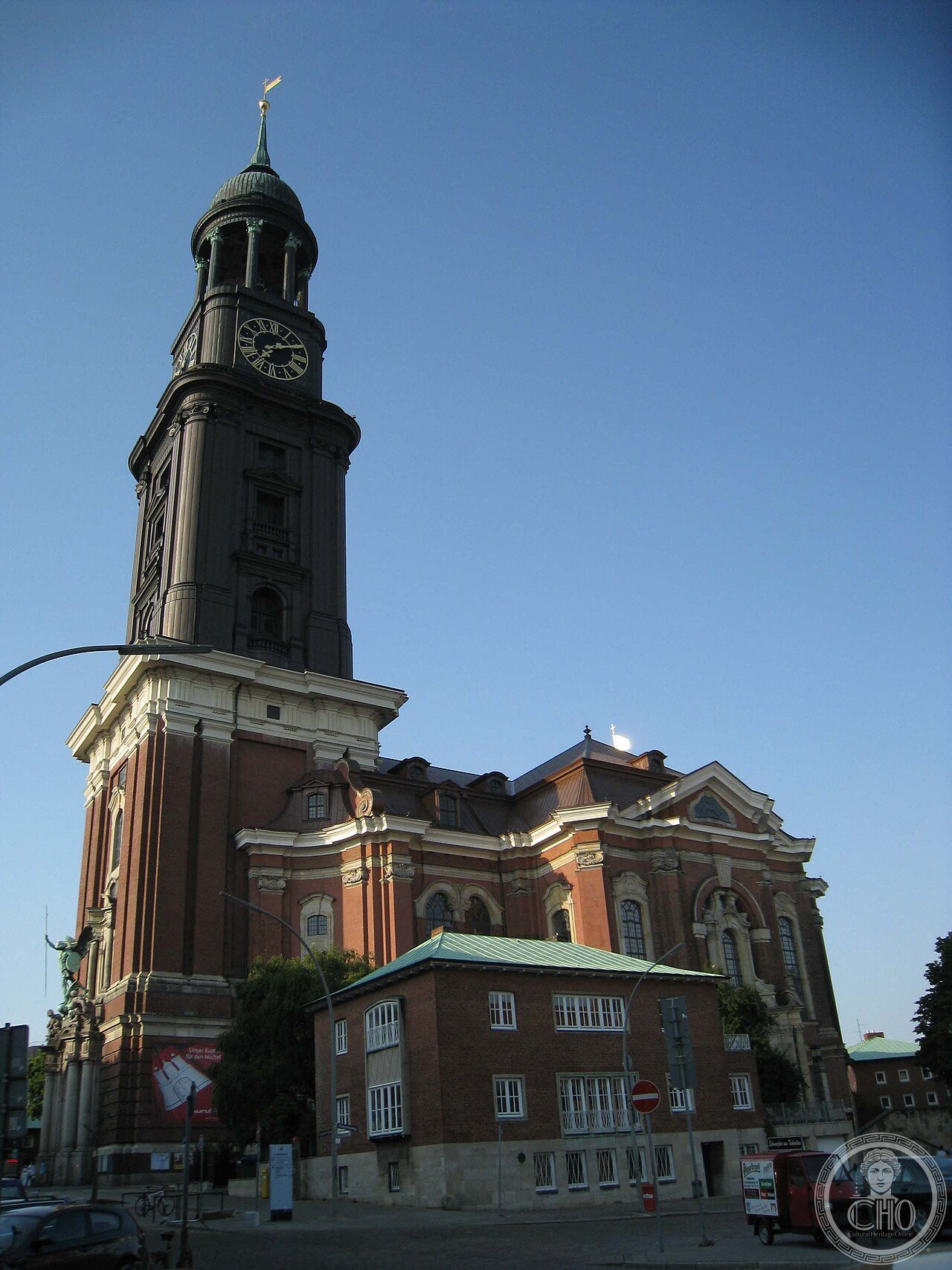 St. Michael's Church (Der Hamburger Michel), Germany, a Baroque church with a 132-metre copper-roofed tower, rebuilt three times after a 1750 lightning strike and a 1906 blowtorch fire