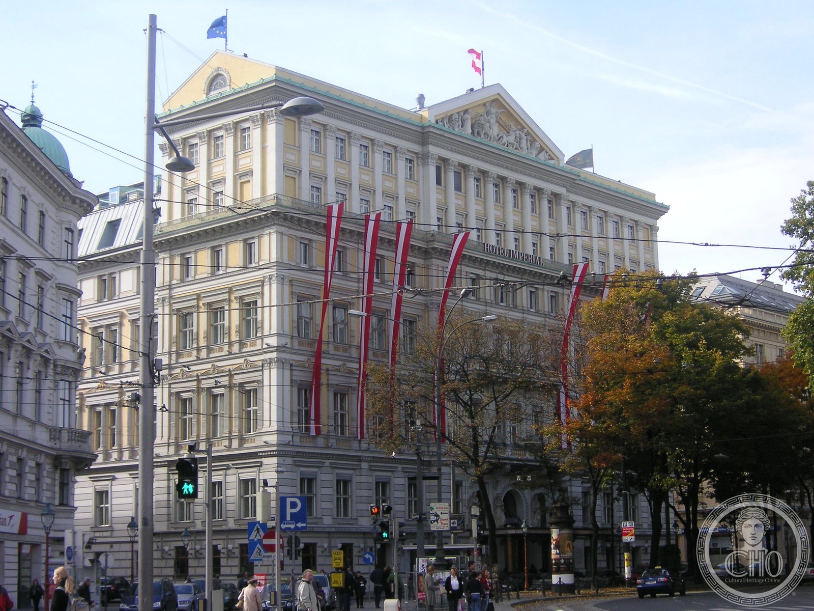 Neo-Renaissance facade of the Hotel Imperial on Vienna's Ringstrasse, daylight view