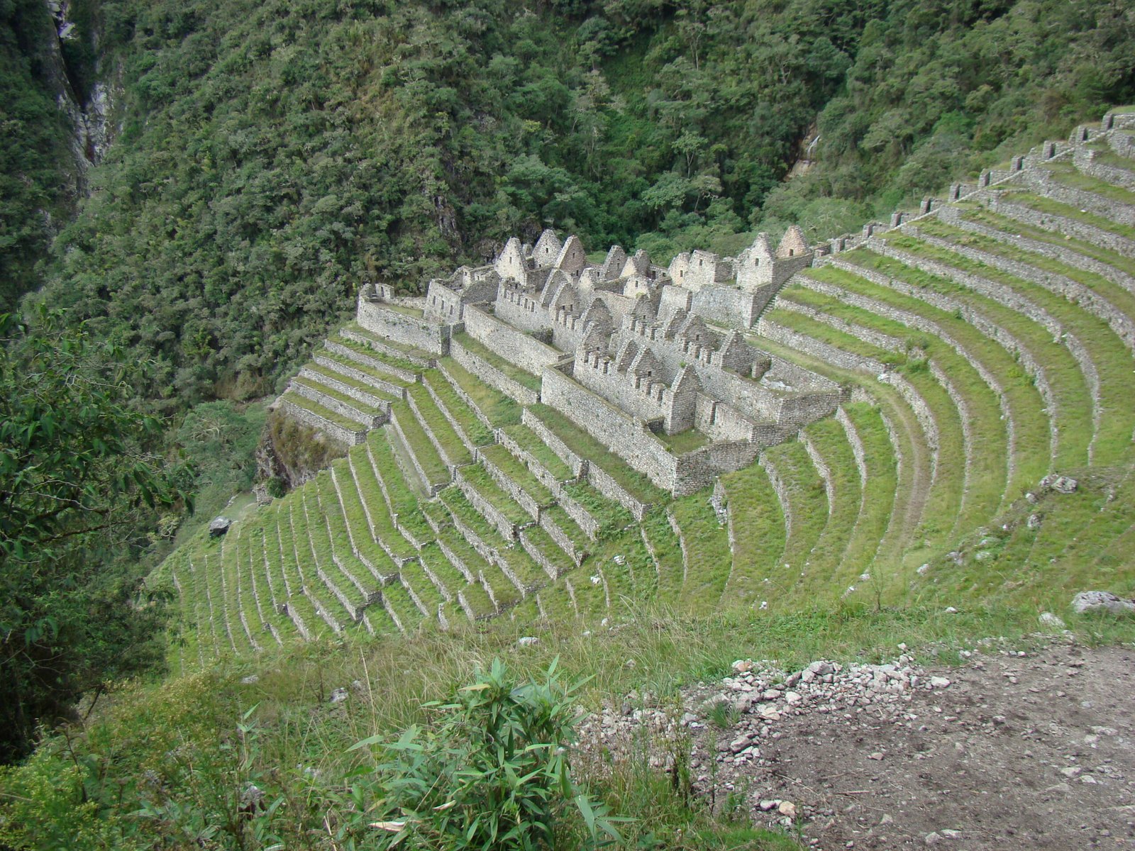 Wiñay Wayna terraced Inca site on the Inca Trail, Peru