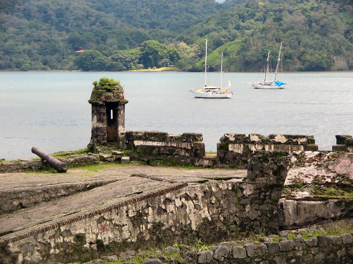 Ruins of the Spanish colonial fortifications at Portobelo bay, Panama