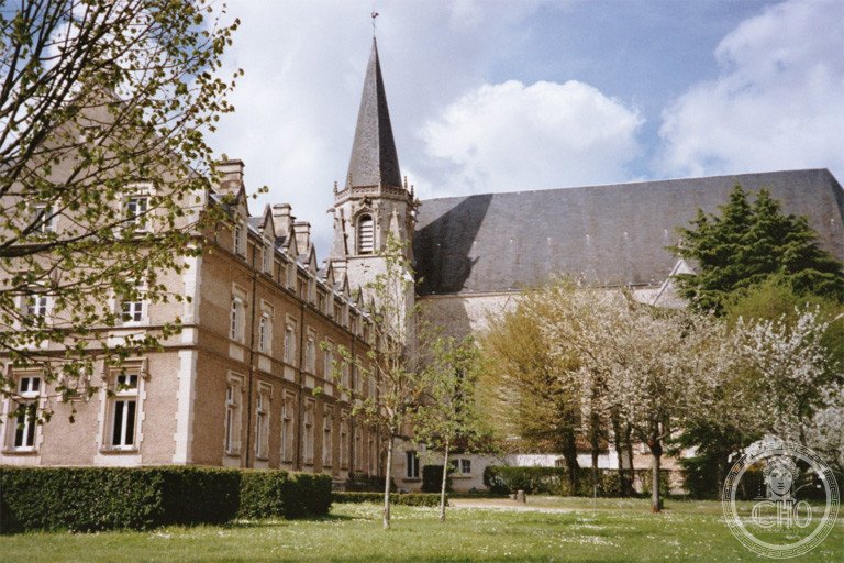 Saint-Martin Abbey, Ligugé, France, viewed from the gardens, founded in 361 by Martin of Tours on land offered by Bishop Hilary of Poitiers, the oldest monastery in Western Europe
