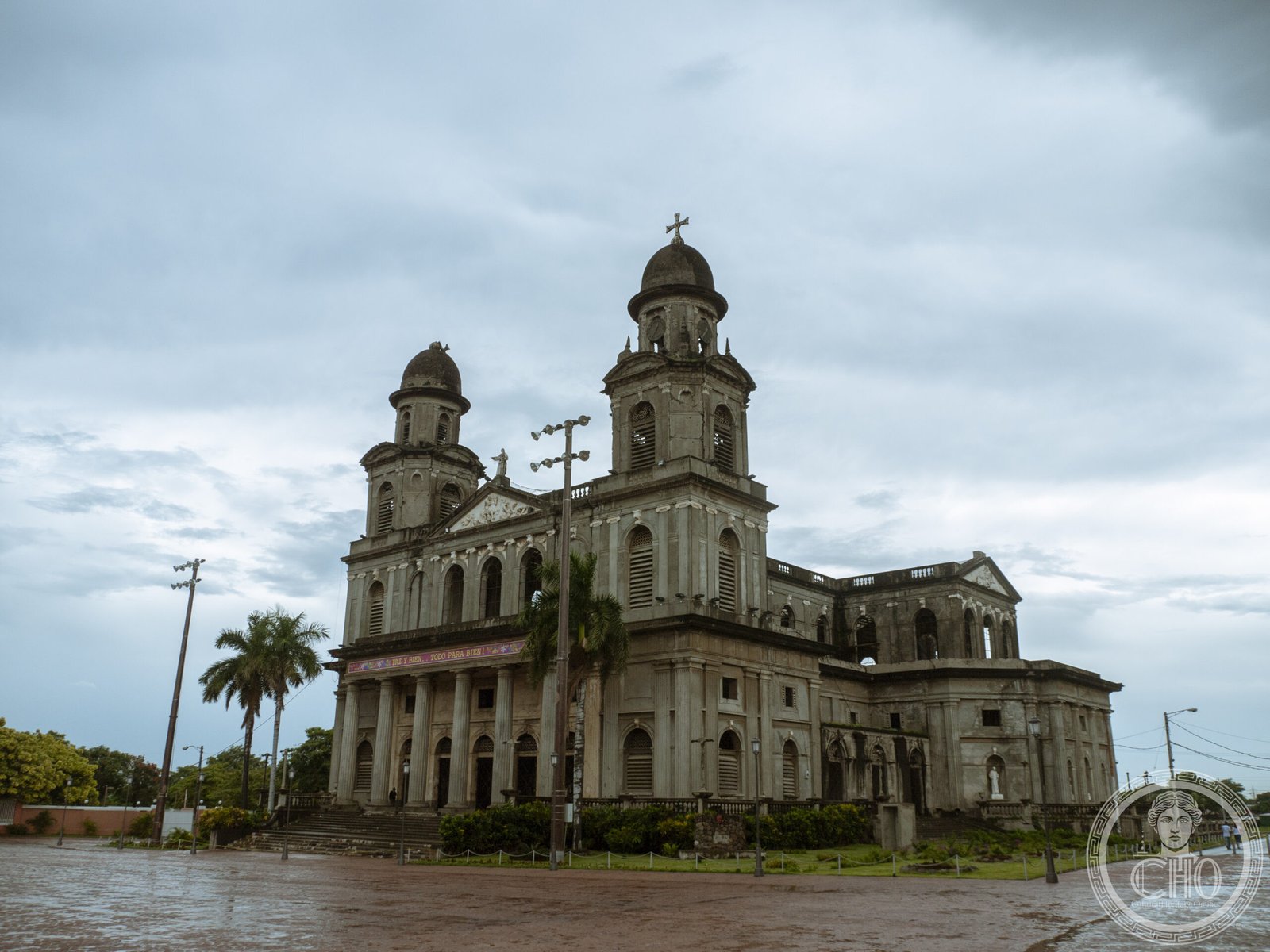 Old Cathedral of Managua, Nicaragua, a ruined neoclassical cathedral shell left unrepaired since the devastating 1972 Managua earthquake