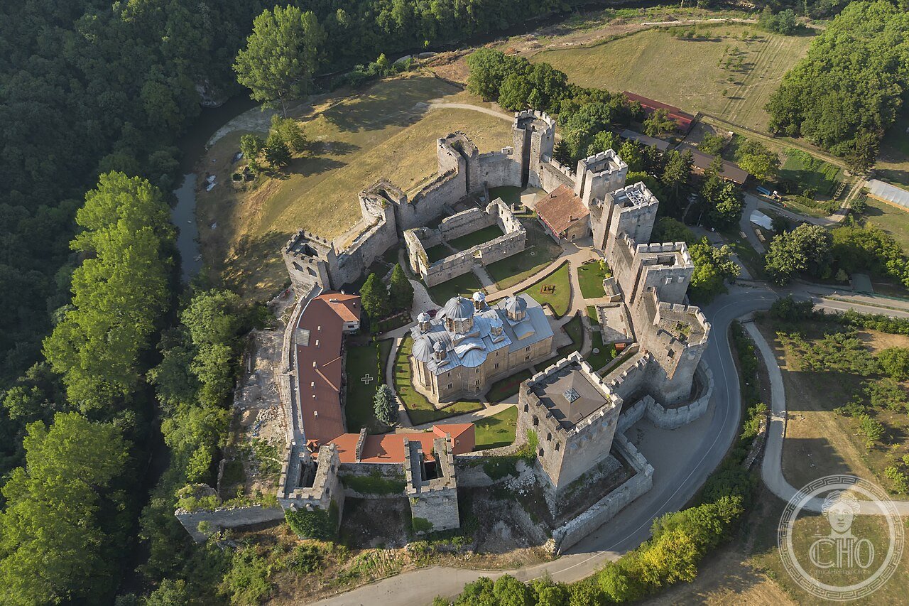 Manasija Monastery near Despotovac, Serbia, built 1406-1418 by Despot Stefan Lazarević as his own fortified mausoleum, ringed by eleven defensive towers and home to the Resava School manuscript scriptorium