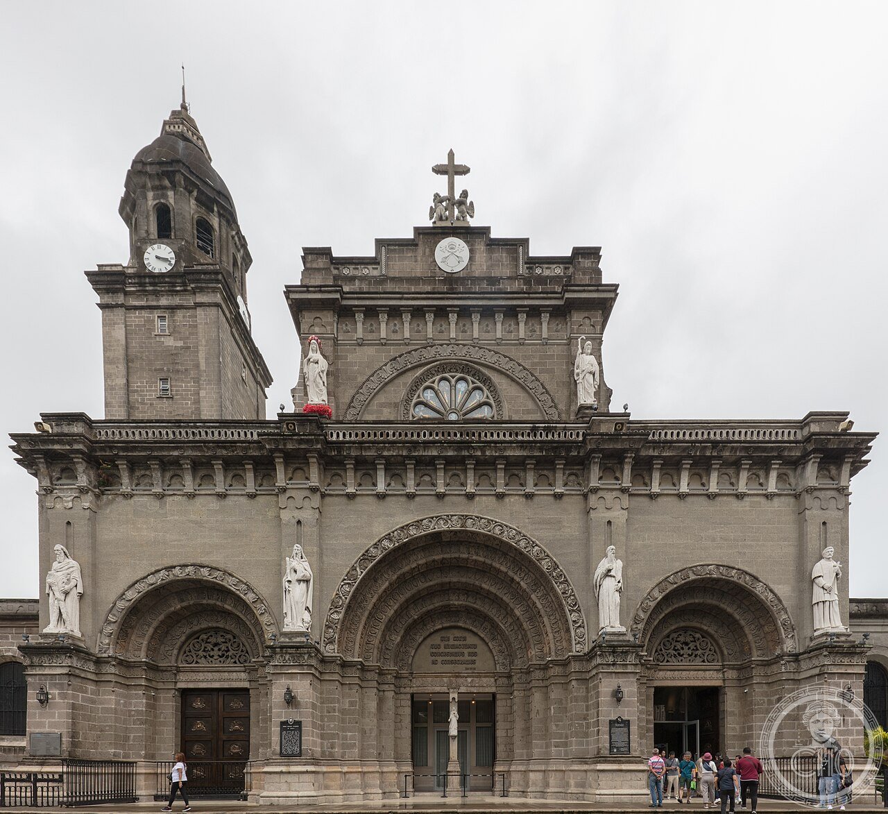 Manila Cathedral in Intramuros, Philippines, the eighth cathedral built on this site since 1571, destroyed by fires, earthquakes and World War II bombing and rebuilt each time, most recently in 1954-1958