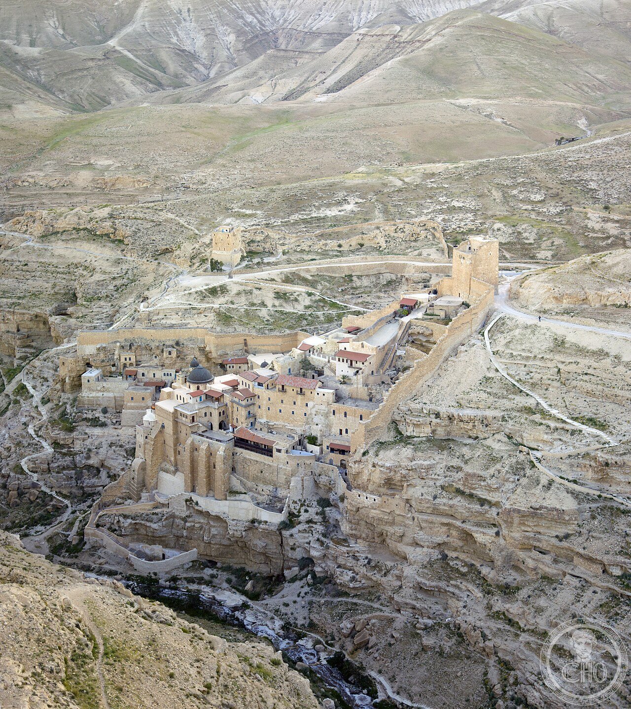Mar Saba Monastery clinging to the cliffs of the Kidron Valley in the Judean Desert, founded in 483 AD by Saint Sabbas, one of the world's oldest continuously inhabited monasteries