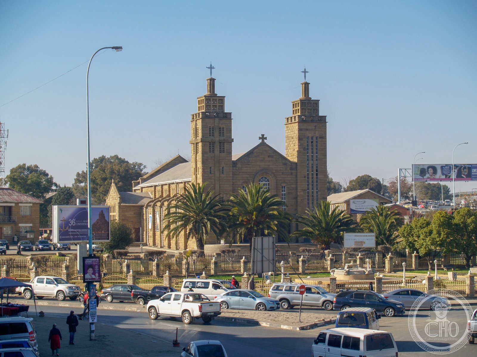 Our Lady of Victories Cathedral in Maseru, Lesotho, built in local sandstone in 1955 and elevated to cathedral status in 1961