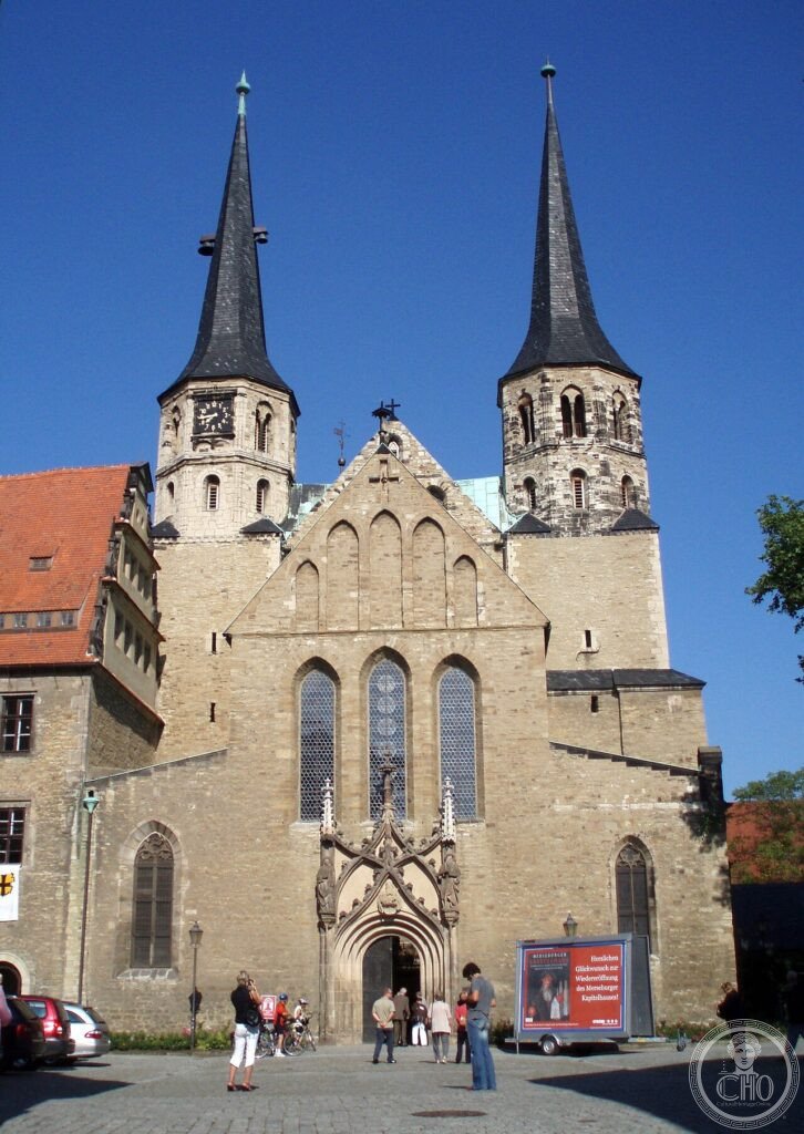 Exterior of Merseburg Cathedral, Saxony-Anhalt, Germany, consecrated 1021 in the presence of Emperor Henry II, holding the Merseburg Incantations, the only surviving pagan Old High German magic spells