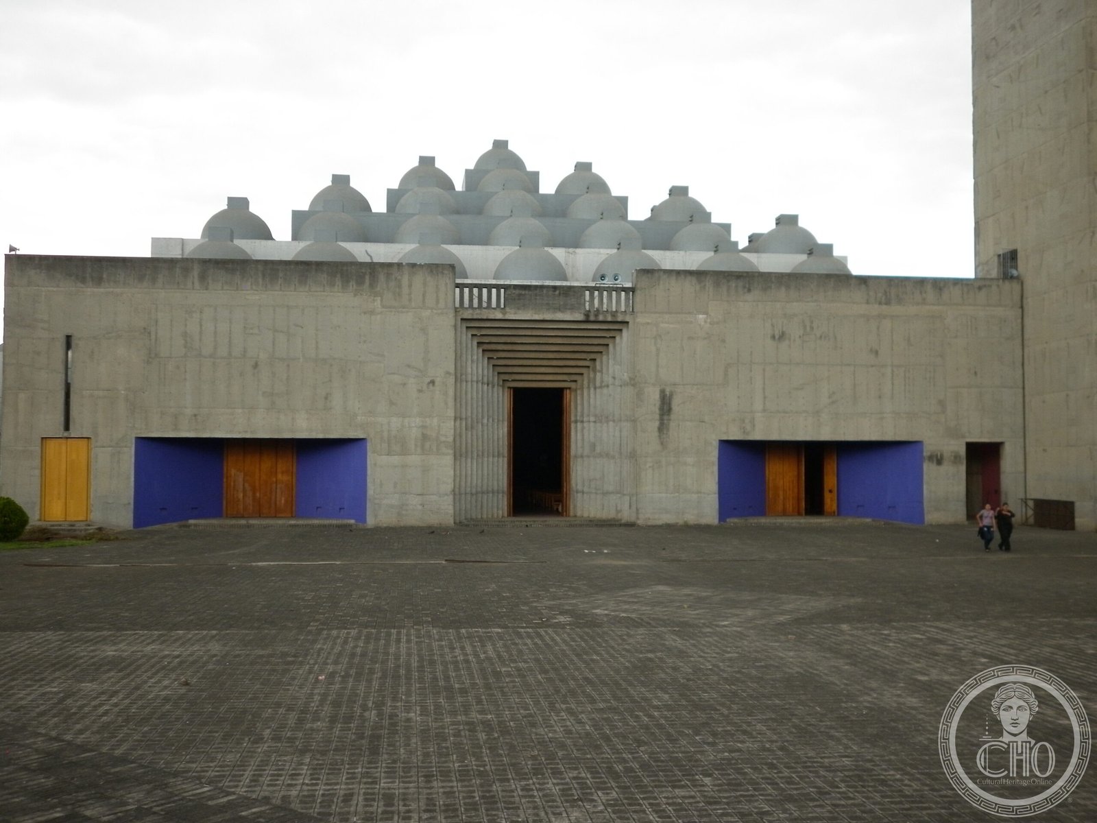 New Cathedral of Managua, a modernist concrete facade topped by a pyramid cluster of 63 small white domes designed by architect Ricardo Legorreta