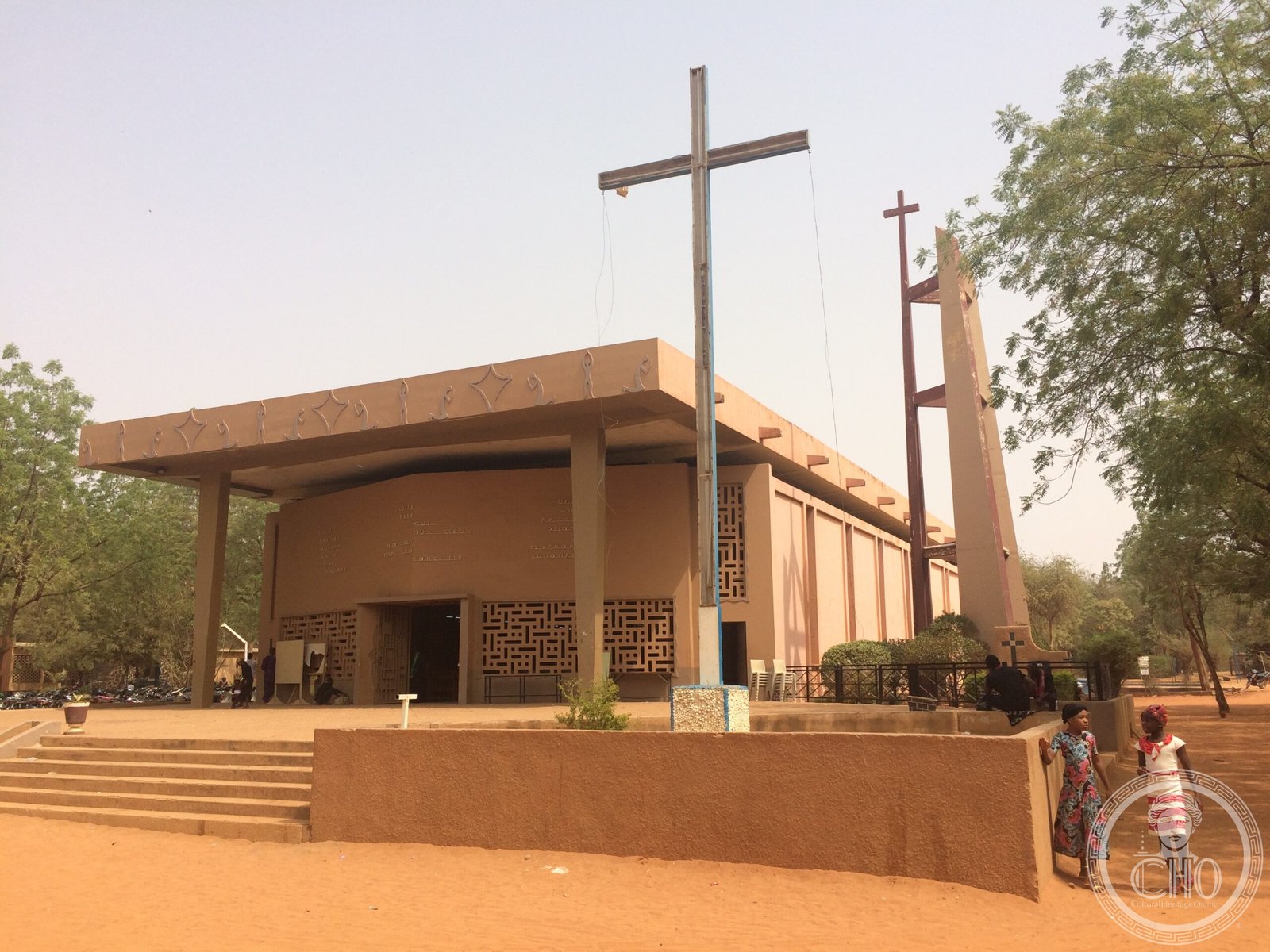 Our Lady of Perpetual Help Cathedral in Niamey, Niger, a sand-colored modernist building begun as a parish church in 1931