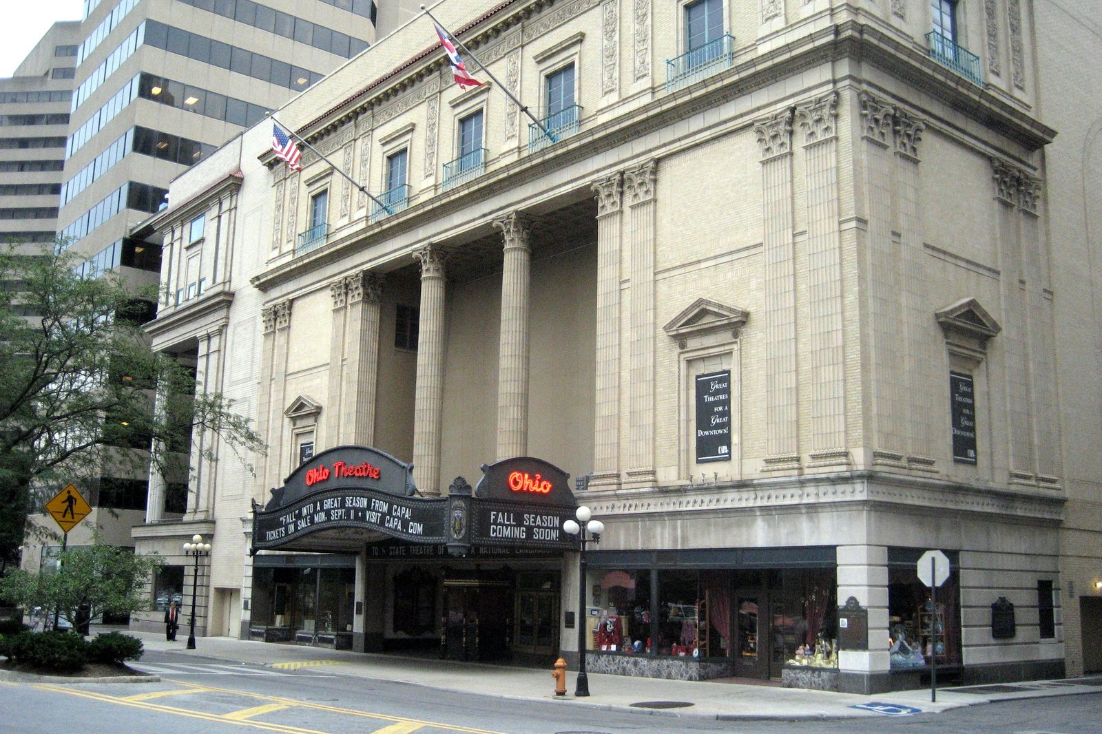 Ohio Theatre ornate Spanish Baroque facade on State Street, Columbus