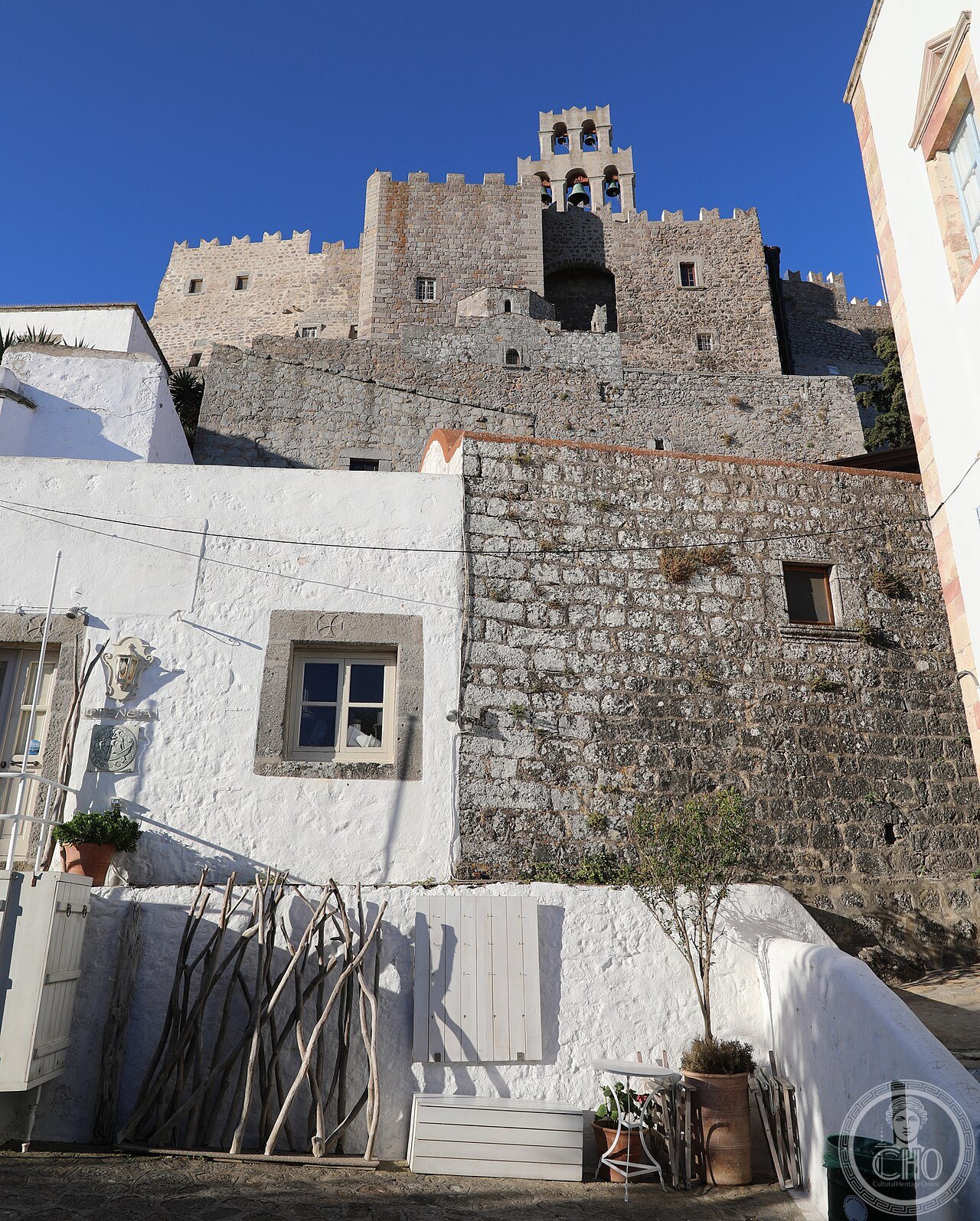Monastery of St John the Theologian on Patmos, Greece, founded 1088 by Christodoulos of Patmos above the Cave of the Apocalypse, where John is said to have written the Book of Revelation around 95 AD