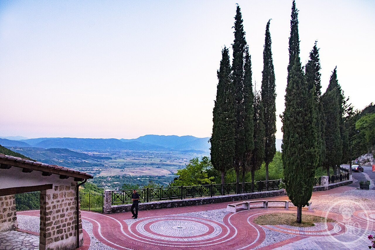 Exterior of the Sanctuary of Poggio Bustone overlooking Rieti's Valle Santa, Italy, where Saint Francis first arrived in the region in 1208 and received assurance of the forgiveness of his sins