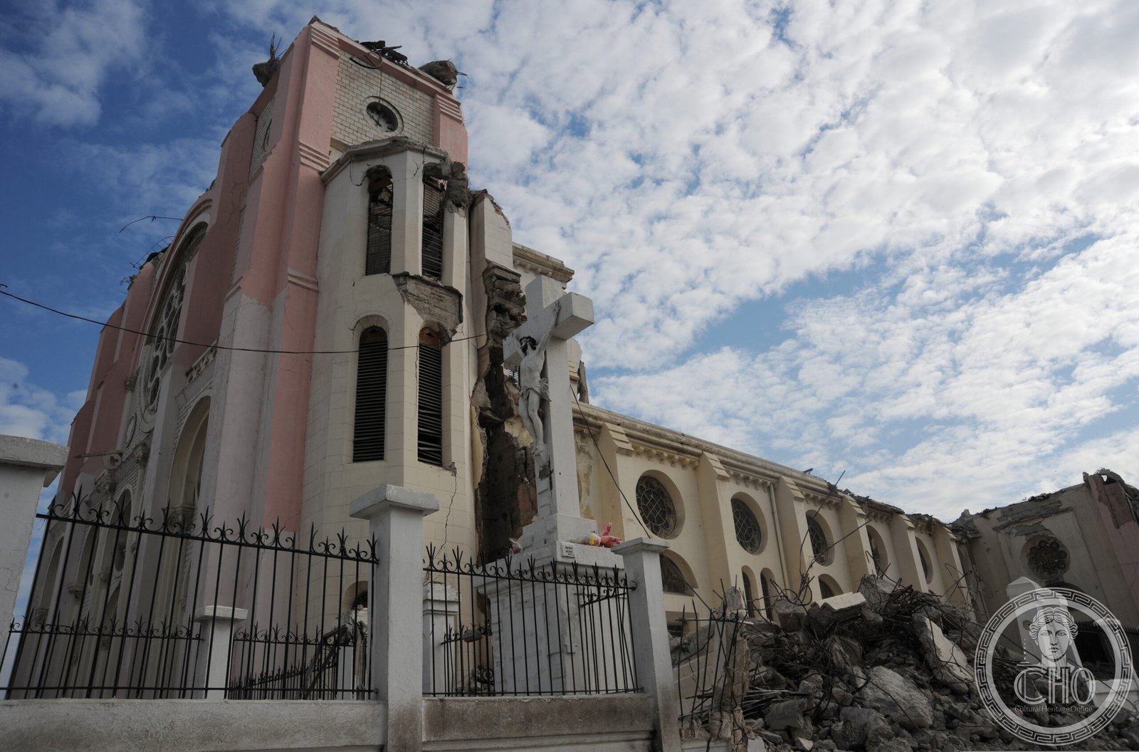 Cathedral of Our Lady of the Assumption in Port-au-Prince, Haiti, ruined by the 12 January 2010 earthquake, its marble crucifix still standing amid the rubble