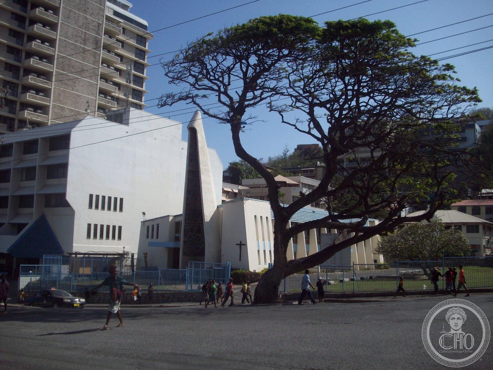 St. Mary's Cathedral in Port Moresby, Papua New Guinea, a modernist cathedral completed in 1969, designed by Brisbane architect Ian Ferrier
