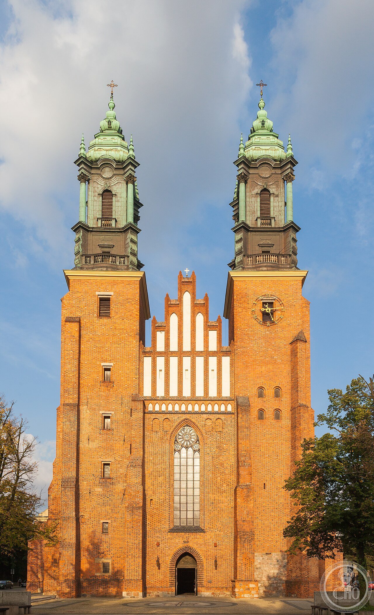 Poznań Cathedral in Poland, the country's oldest cathedral, burial place of Poland's first ruler Mieszko I and first crowned king Bolesław the Brave in the 19th-century Golden Chapel, largely destroyed in February 1945 and rebuilt in Gothic style by 1956