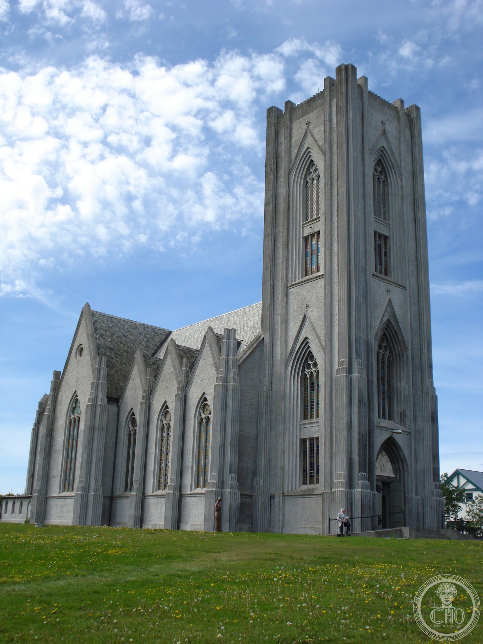 Landakotskirkja, the Cathedral of Christ the King in Reykjavik, Iceland, a Neo-Gothic concrete building consecrated in 1929, designed by architect Guðjón Samúelsson