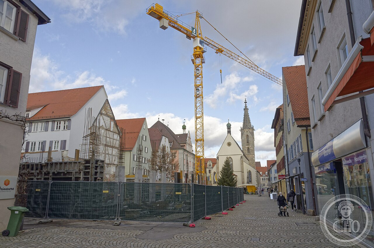 Exterior of Rottenburg Cathedral (Dom St. Martin), Germany, with its 58-metre late Gothic openwork spire, rebuilt as a Baroque church after a 1644 fire, cathedral of the Diocese of Rottenburg-Stuttgart since 1821