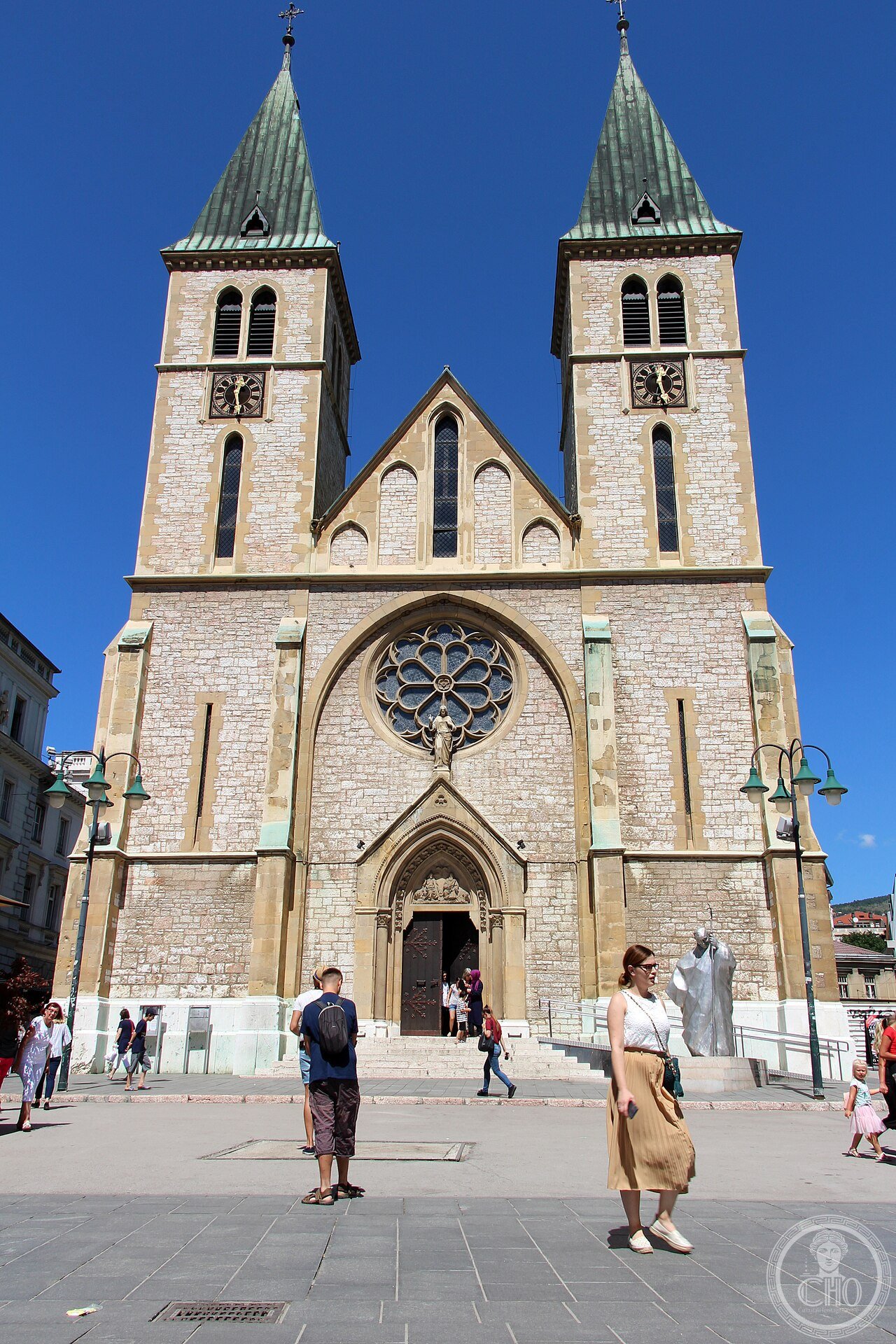 Sacred Heart Cathedral in Sarajevo, Bosnia and Herzegovina, the country's largest cathedral, built 1884-1887, damaged by shelling during the 1992-1996 siege of Sarajevo and visited by Pope John Paul II in 1997