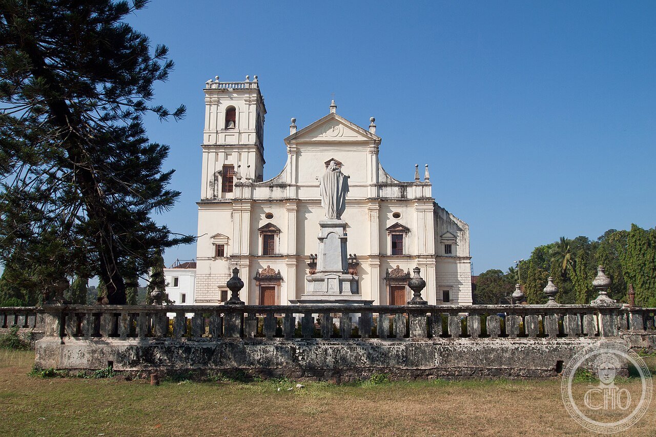 Se Cathedral in Old Goa, India, the largest church in Asia, its asymmetrical facade missing one of its two original bell towers, which collapsed in 1776, leaving only the tower housing the famous Golden Bell