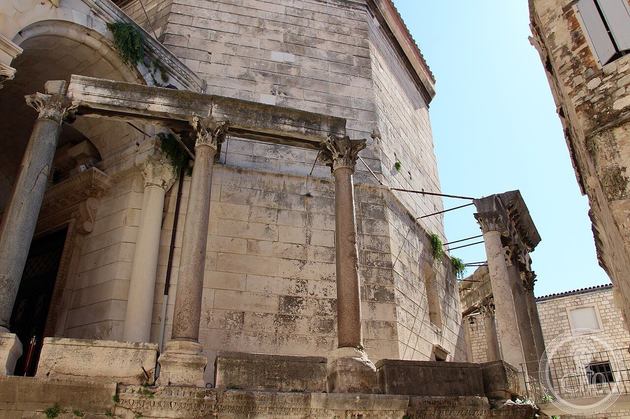 Cathedral of Saint Domnius in Split, Croatia, built inside the octagonal mausoleum of Roman Emperor Diocletian, a notorious persecutor of Christians, and now dedicated to Domnius, one of the bishops Diocletian had executed