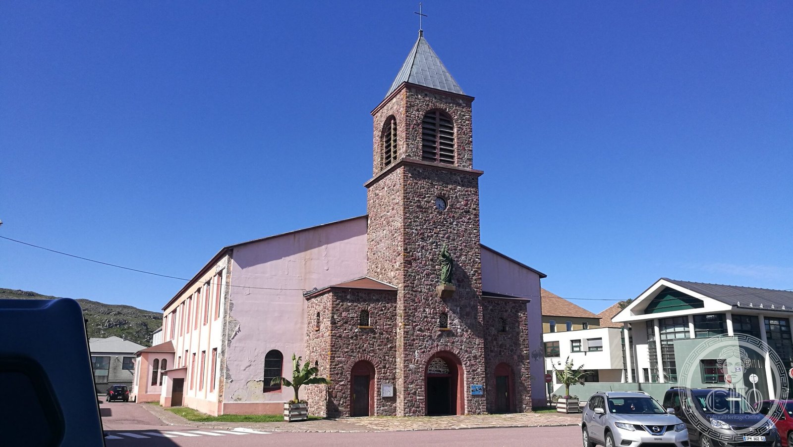 Cathédrale Saint-Pierre in Saint-Pierre-et-Miquelon, rebuilt in concrete in 1905-1907 after a fire, its 1907 bell tower later deteriorating so badly it had to be entirely rebuilt in 1975
