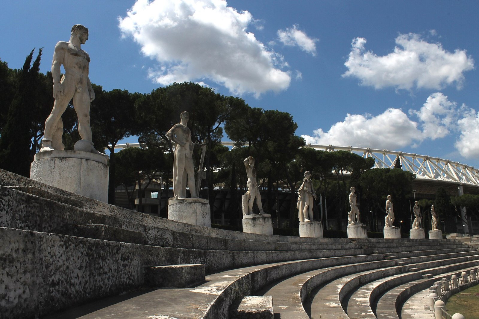The Stadio dei Marmi at the Foro Italico in Rome, Carrara marble tiers crowned by sixty statues of athletes