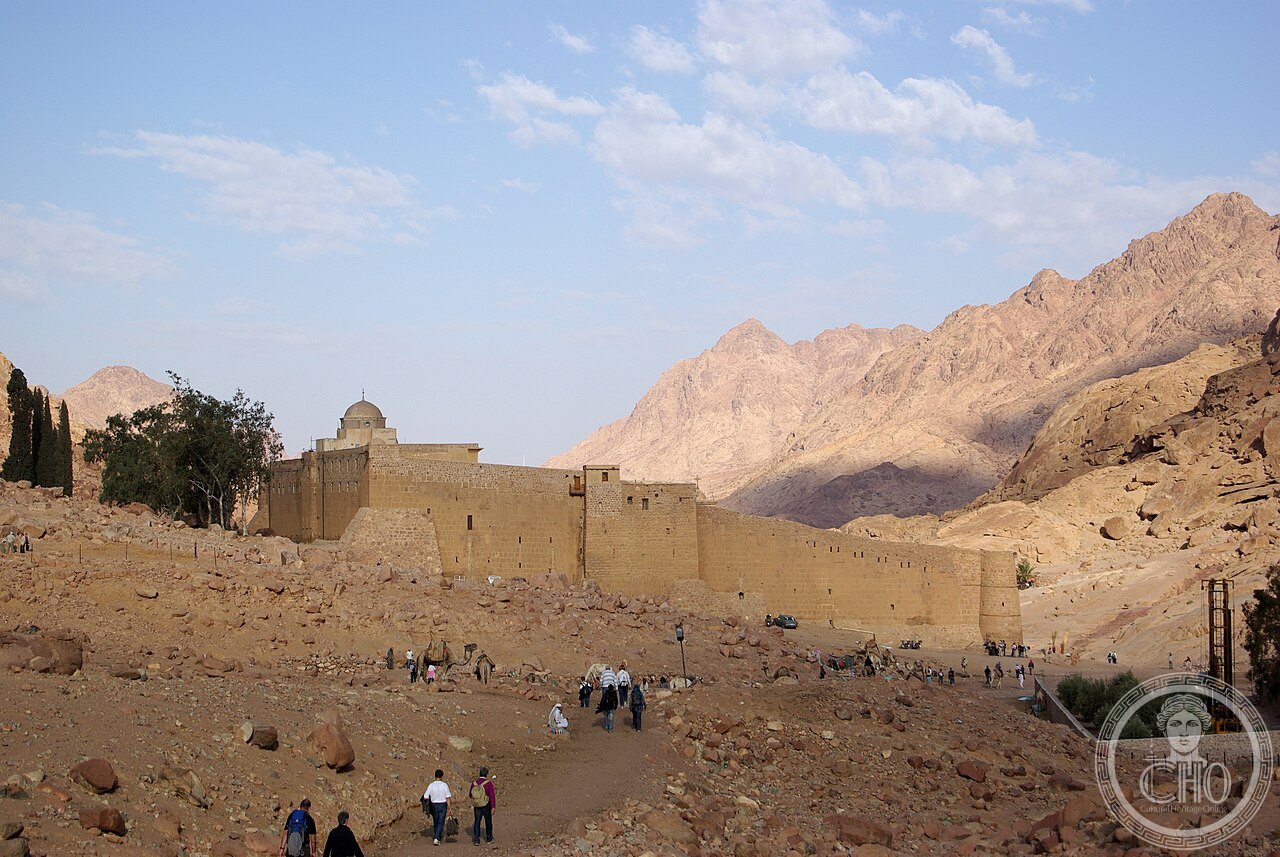 Saint Catherine's Monastery at Mount Sinai, Egypt, built 548-565 by order of Byzantine Emperor Justinian I around the traditional site of the Burning Bush of Moses, the world's oldest continuously inhabited Christian monastery and home to the Codex Sinaiticus