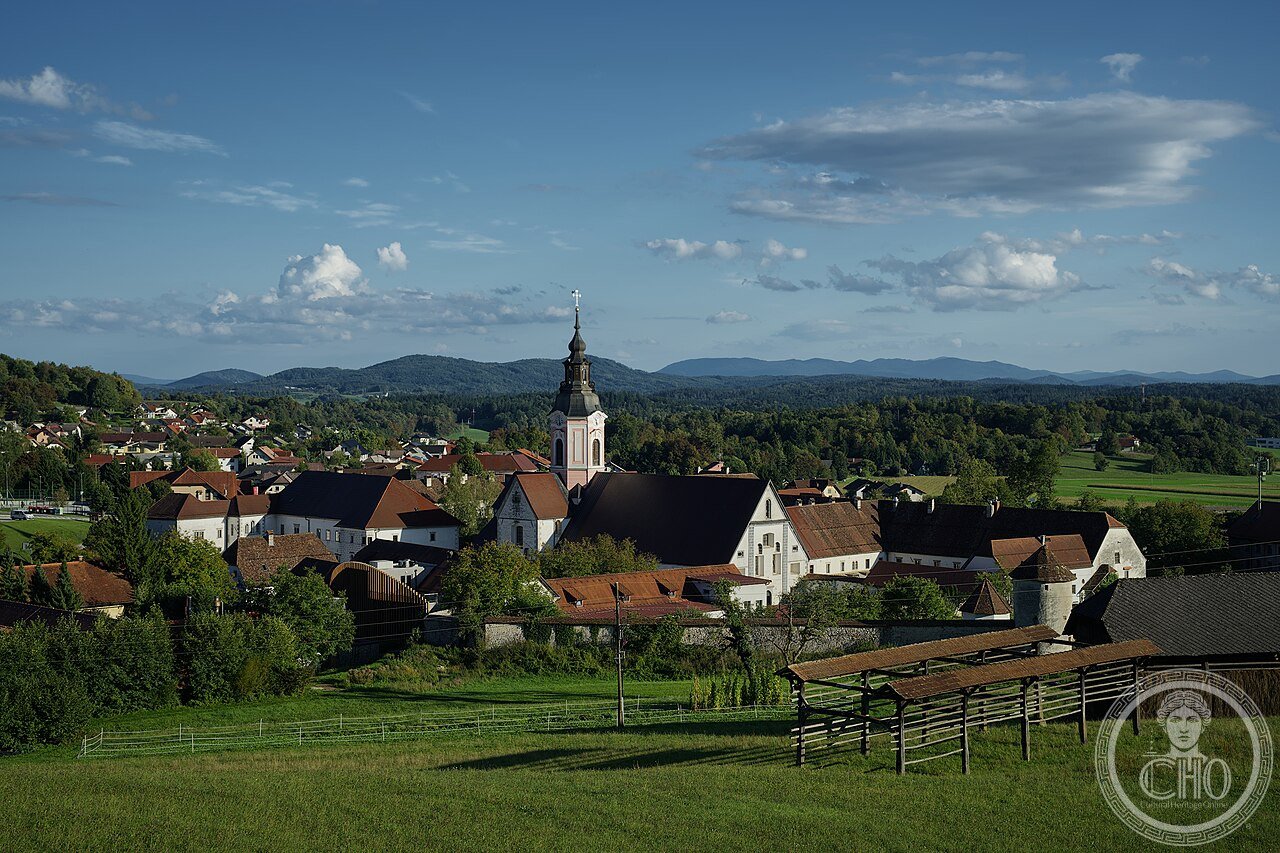 Exterior view of Stična Abbey, Slovenia's oldest monastery, founded 1132-1136, whose scriptorium produced one of the earliest texts written in the Slovenian language in 1428