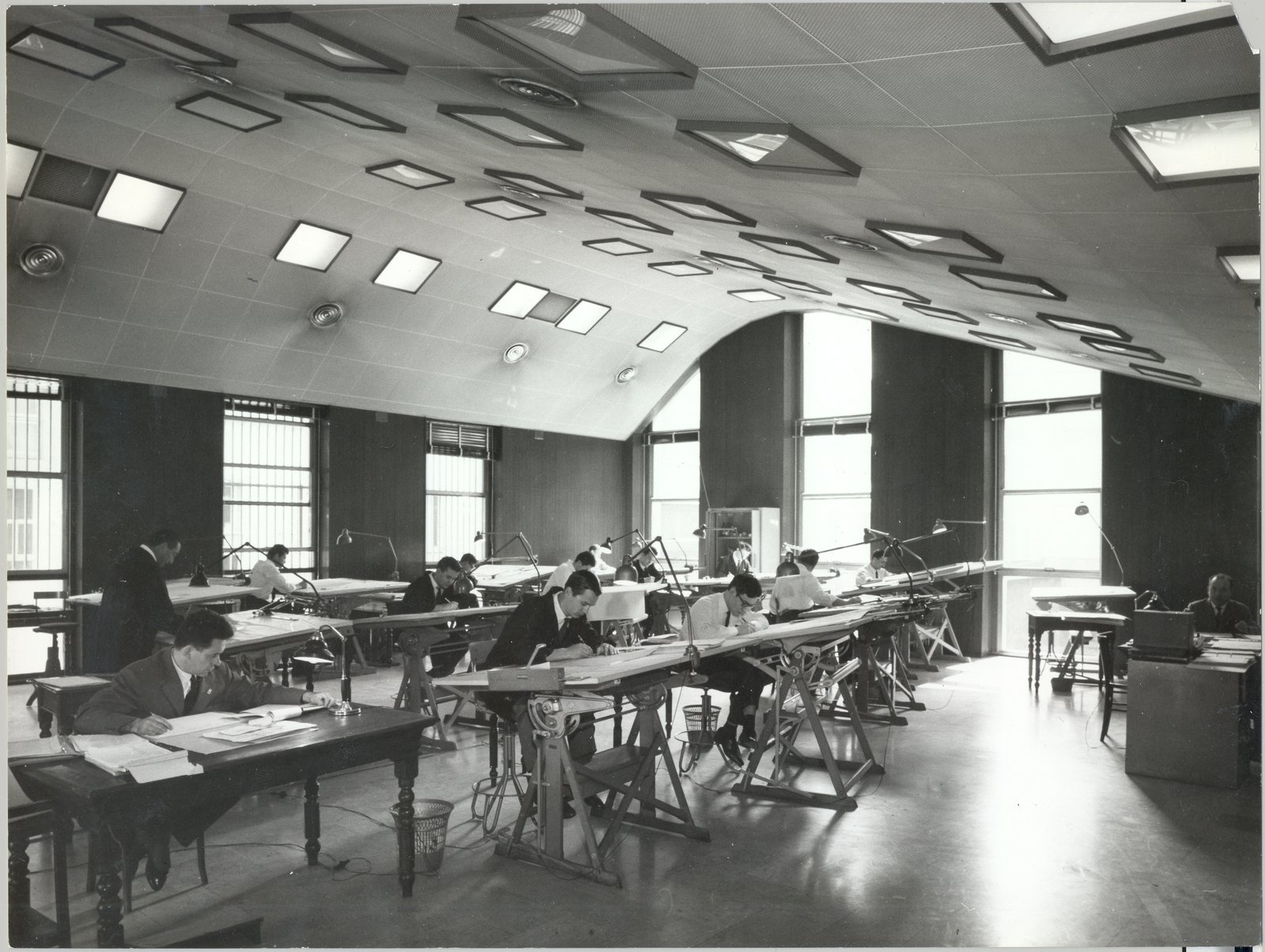 Draughtsmen at work in the STIPEL drawing office in via Confienza, Turin, May 1964