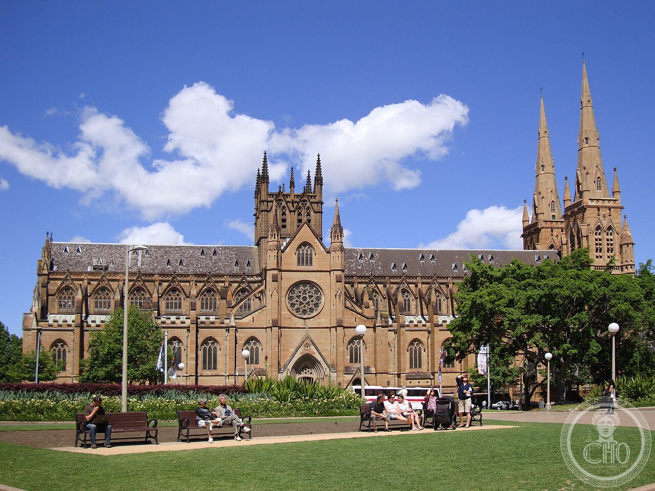 St Mary's Cathedral in Sydney, Australia, a Gothic Revival sandstone cathedral designed by William Wardell, its twin spires completed only in 2000, over a century after the foundation stone was laid