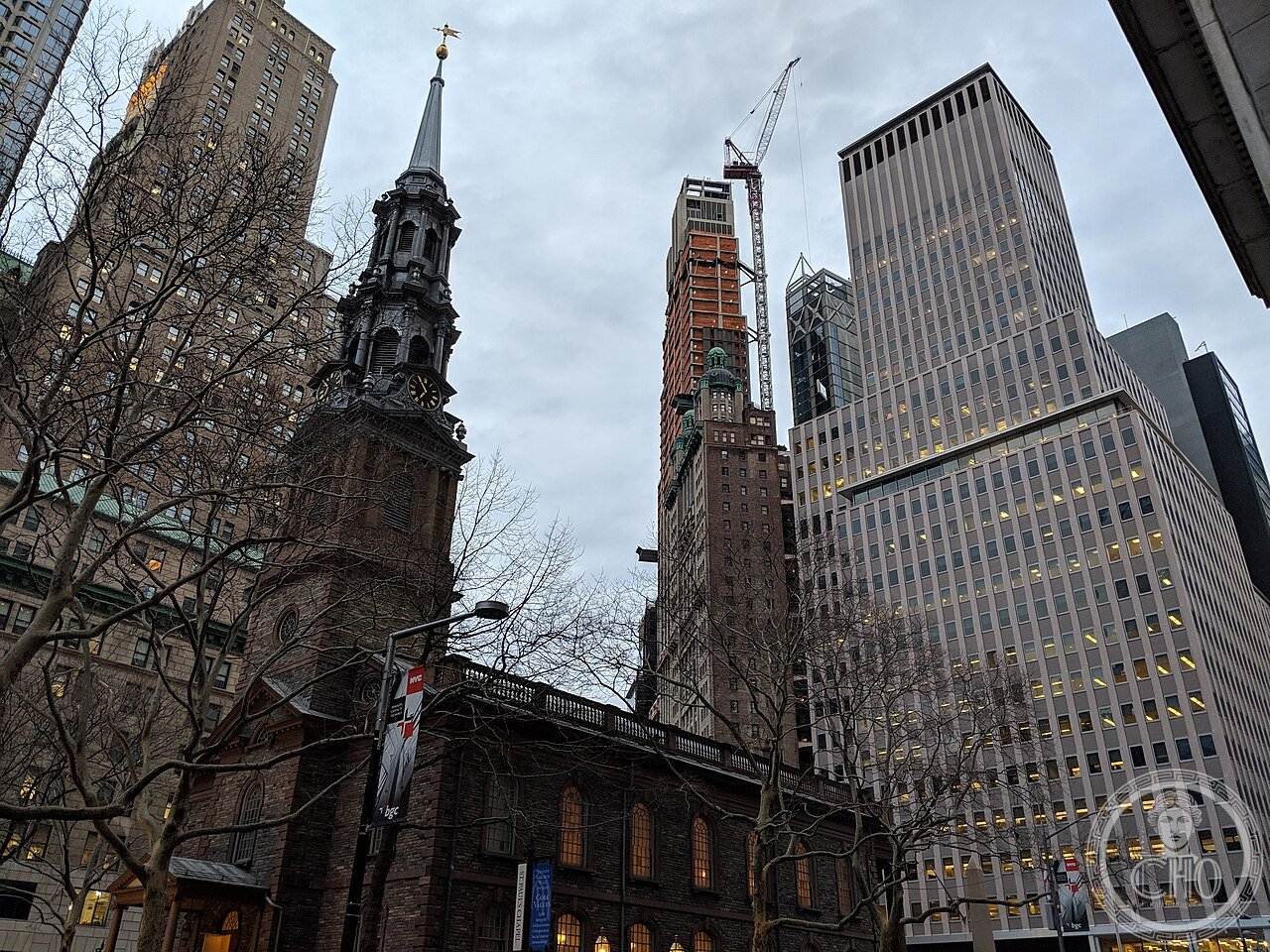 St. Paul's Chapel in Lower Manhattan, New York City, built 1764-1766, the oldest surviving church building in Manhattan, which stood undamaged across the street from the World Trade Center on September 11, 2001