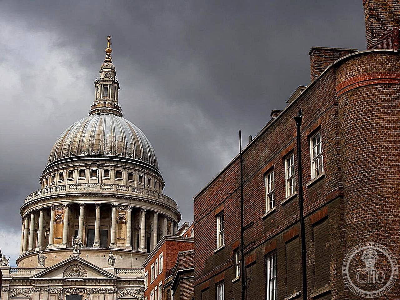 St Paul's Cathedral in London, Christopher Wren's Baroque masterpiece rebuilt after the Great Fire of 1666, its dome one of the largest in the world and the subject of an iconic photograph surviving the Blitz in 1940