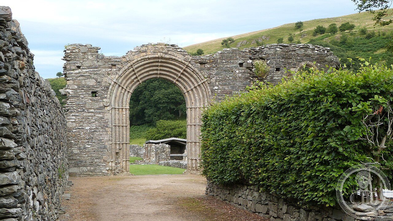 Ruins of Strata Florida Abbey in Wales, founded around 1164 for Cistercian monks under the patronage of Rhys ap Gruffydd, burial place of generations of Welsh princes and the celebrated medieval poet Dafydd ap Gwilym