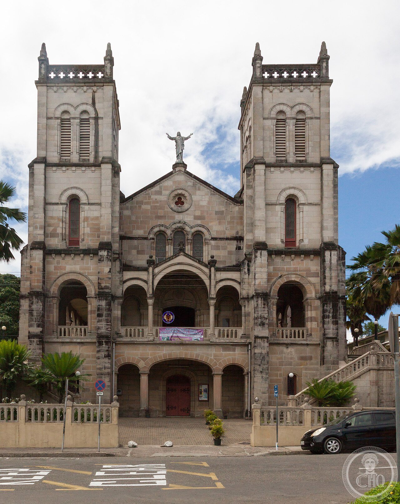 Sacred Heart Cathedral in Suva, Fiji, built of sandstone imported from Sydney, Australia, over more than 90 years from 1888 to 1994