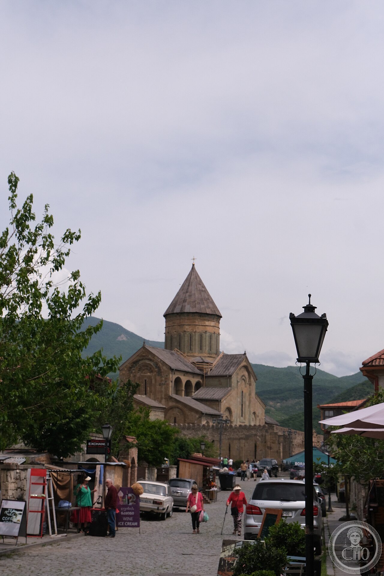 Exterior of Svetitskhoveli Cathedral in Mtskheta, Georgia, rebuilt 1010-1029 on the legendary burial site of Christ's robe, and the traditional spiritual centre of the Georgian Orthodox Church