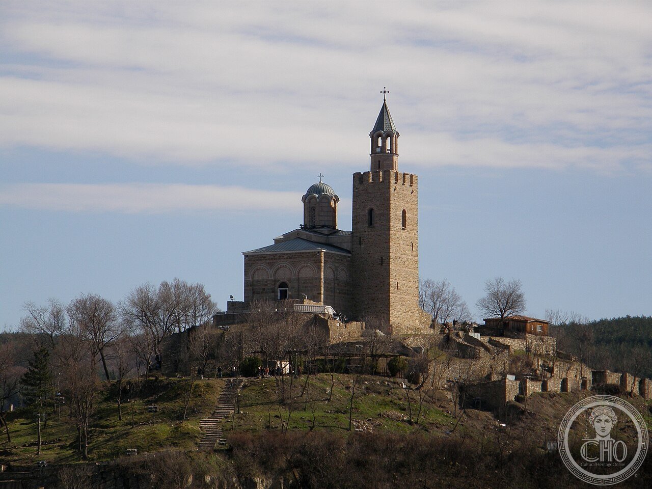 Patriarchal Cathedral of the Holy Ascension on Tsarevets Hill, Veliko Tarnovo, Bulgaria, destroyed by the Ottomans in 1393 and rebuilt in 1978-1981 with controversial modern murals depicting Bulgarian history instead of traditional icons, which have prevented its reconsecration as a church