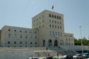 Mother Teresa Square and the former Casa del Fascio, Tirana