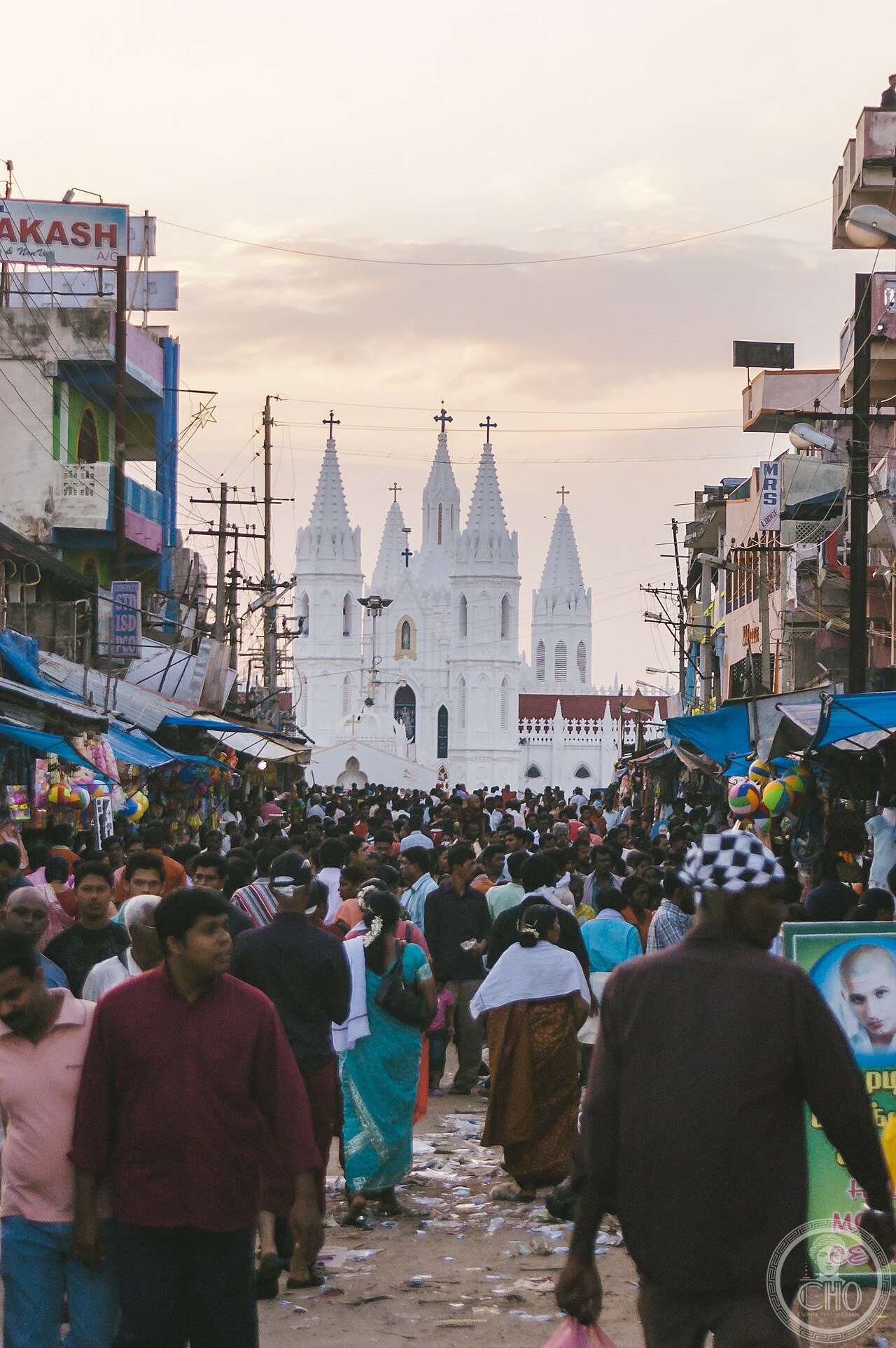 The Basilica of Our Lady of Good Health in Velankanni, Tamil Nadu, India, a Gothic-style shrine on the Bay of Bengal known as the Lourdes of the East, visited each year by pilgrims of multiple faiths