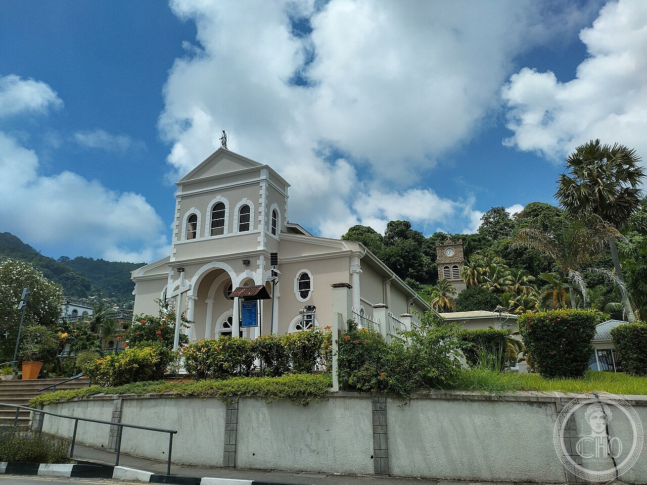 Cathedral of the Immaculate Conception in Victoria, Mahé, Seychelles, built in French colonial style on the site of a Capuchin missionary chapel founded in 1851