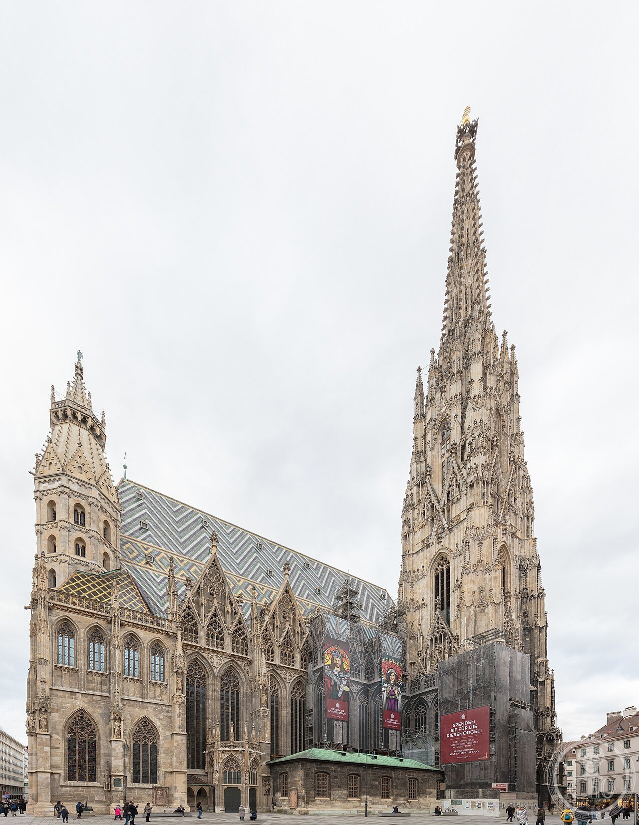 St. Stephen's Cathedral (Stephansdom), Vienna, Austria, its roof covered in 230,000 colourful ceramic tiles forming the Habsburg double-headed eagle, with catacombs holding the remains of over 11,000 plague victims