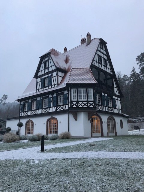 Villa René Lalique, half-timbered Alsatian villa of 1920 amid gardens in Wingen-sur-Moder