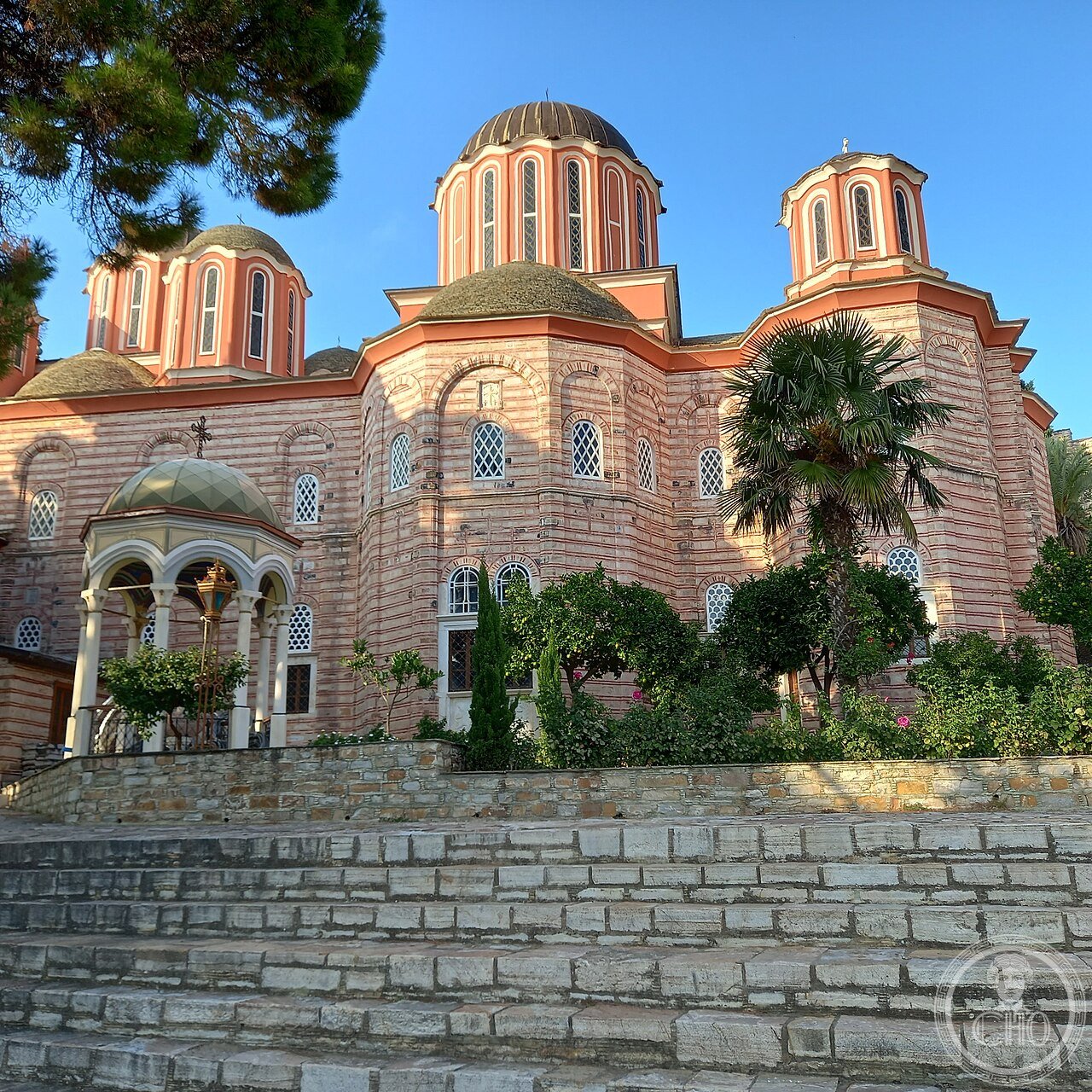 Xenophontos Monastery on Mount Athos, Greece, an unusual monastery with two main churches, both dedicated to Saint George, home to a venerated icon of the saint said to have survived Byzantine iconoclasm