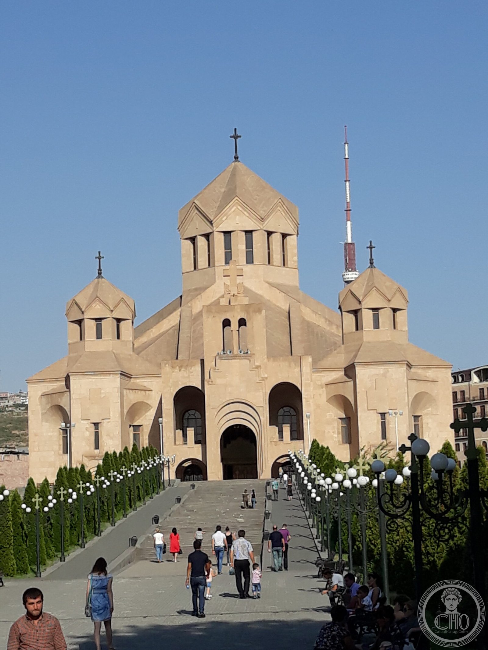 Saint Gregory the Illuminator Cathedral in Yerevan, Armenia, built 1997-2001 in orange tufa stone to mark 1,700 years of Armenian Christianity