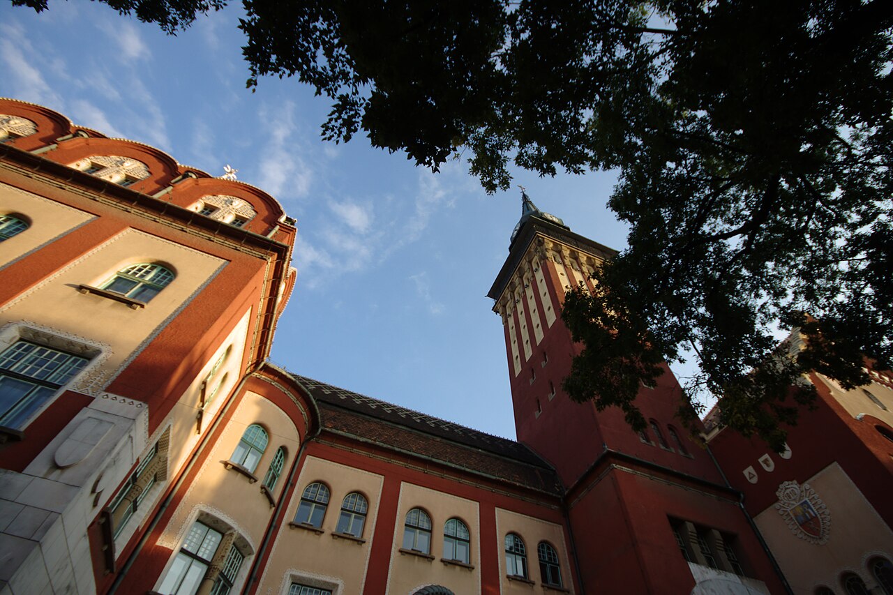 The colourful Hungarian Secession façade and ceramics of Subotica City Hall, Serbia