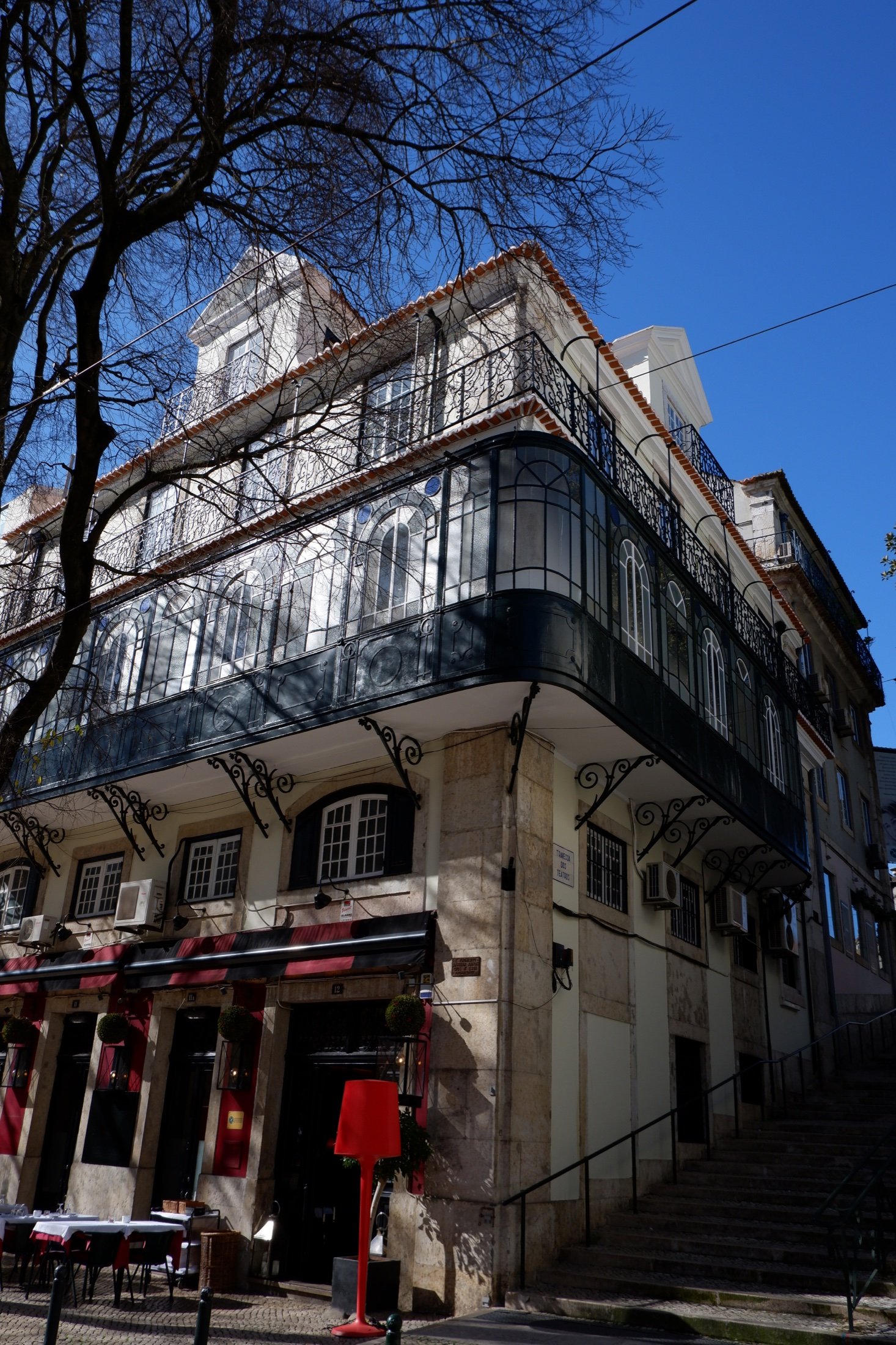 Facade of the Centro Nacional de Cultura building at Rua Antonio Maria Cardoso 68 in Chiado, Lisbon